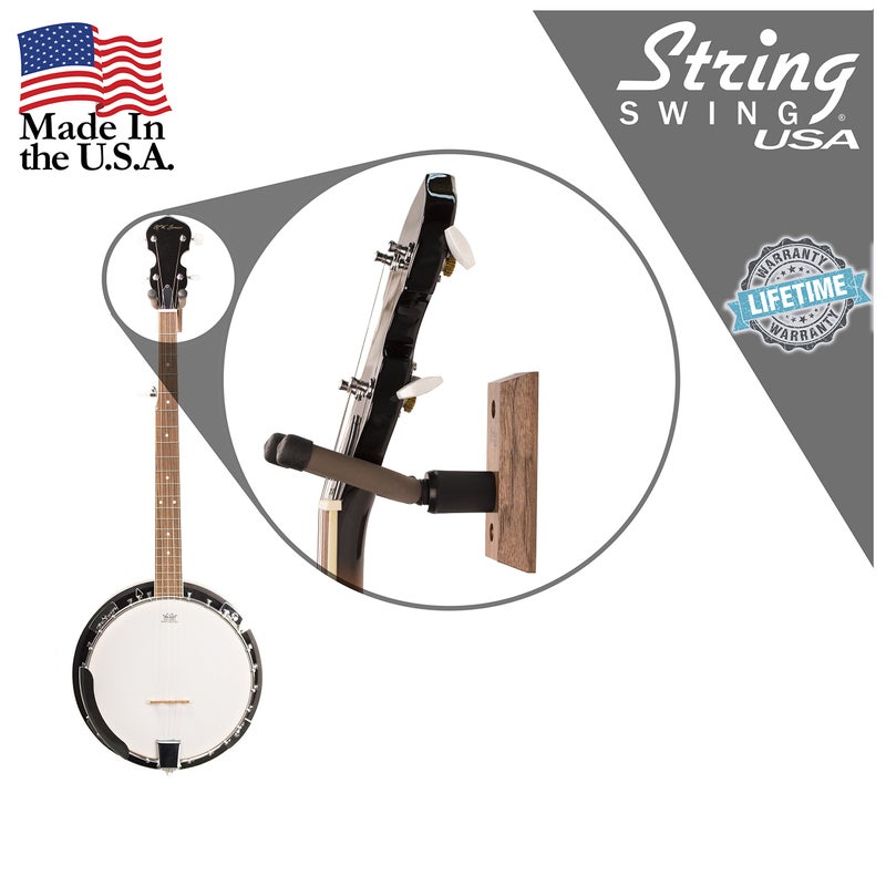 String Swing CC01B-BW Banjo Hanger Wooden Wall Holder Black Walnut Hardwood - Image 4